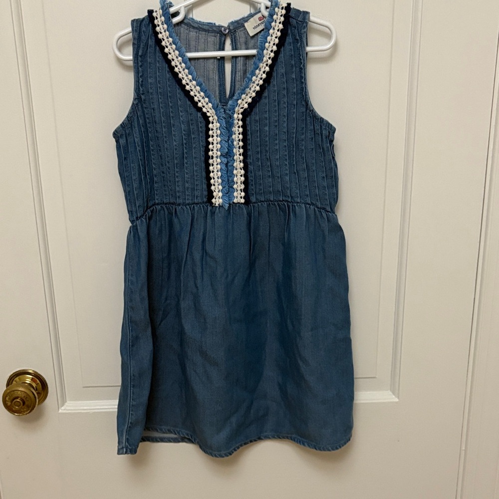 Vineyard Vines Sleeveless Blue Chambray Girls Shift Dress XSmall, summer, resort